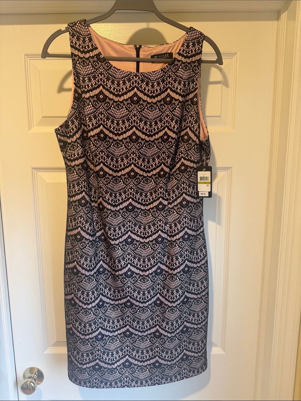 Guess Black Lace-Overlay Sheath Dress with Blush Lining